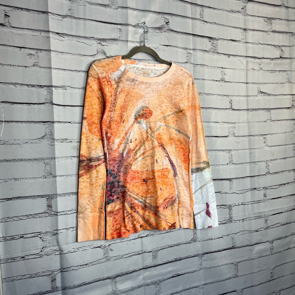 Before + Again Orange Red Graphic Long Sleeve Crew Shirt True to Size Women’s S - Picture 2 of 15